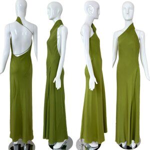 DANES Vintage Green Asymmetrical Backless Evening Gown Maxi Dress